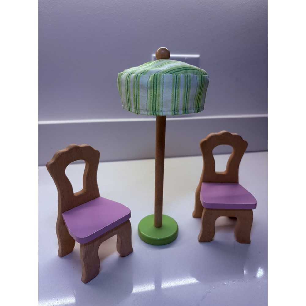 Kidkraft Dollhouse Furniture Wooden Patio Chaise Lounge and 2 chairs